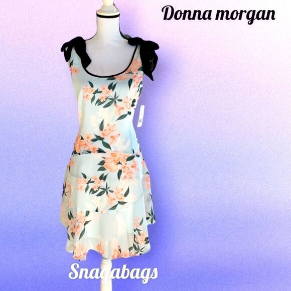 DONNA MORGAN NWT CONTRAST TIE DROP WAIST FLORAL DRESS SIZE 6 - Picture 6 of 10